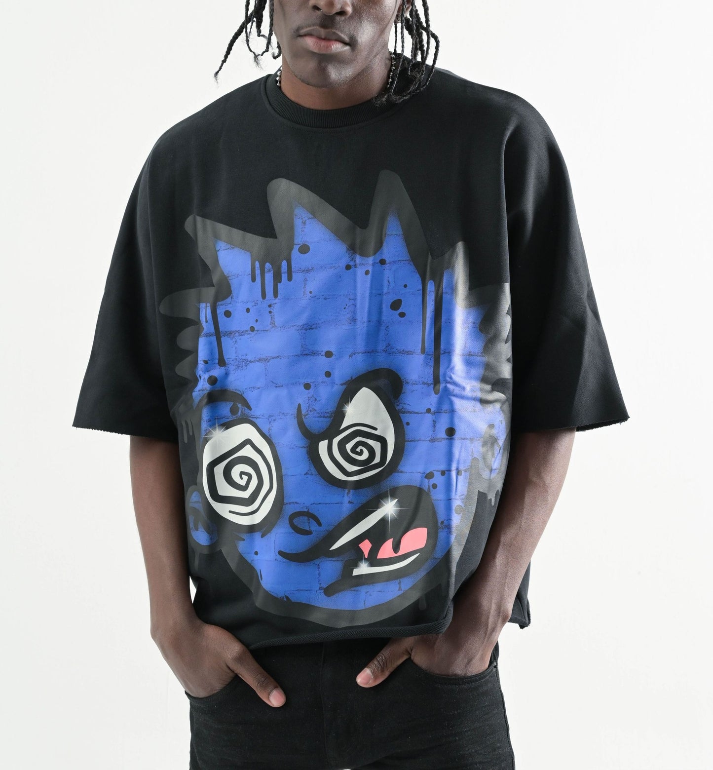 Oversized Two Panel Cropped T-shirt - Black