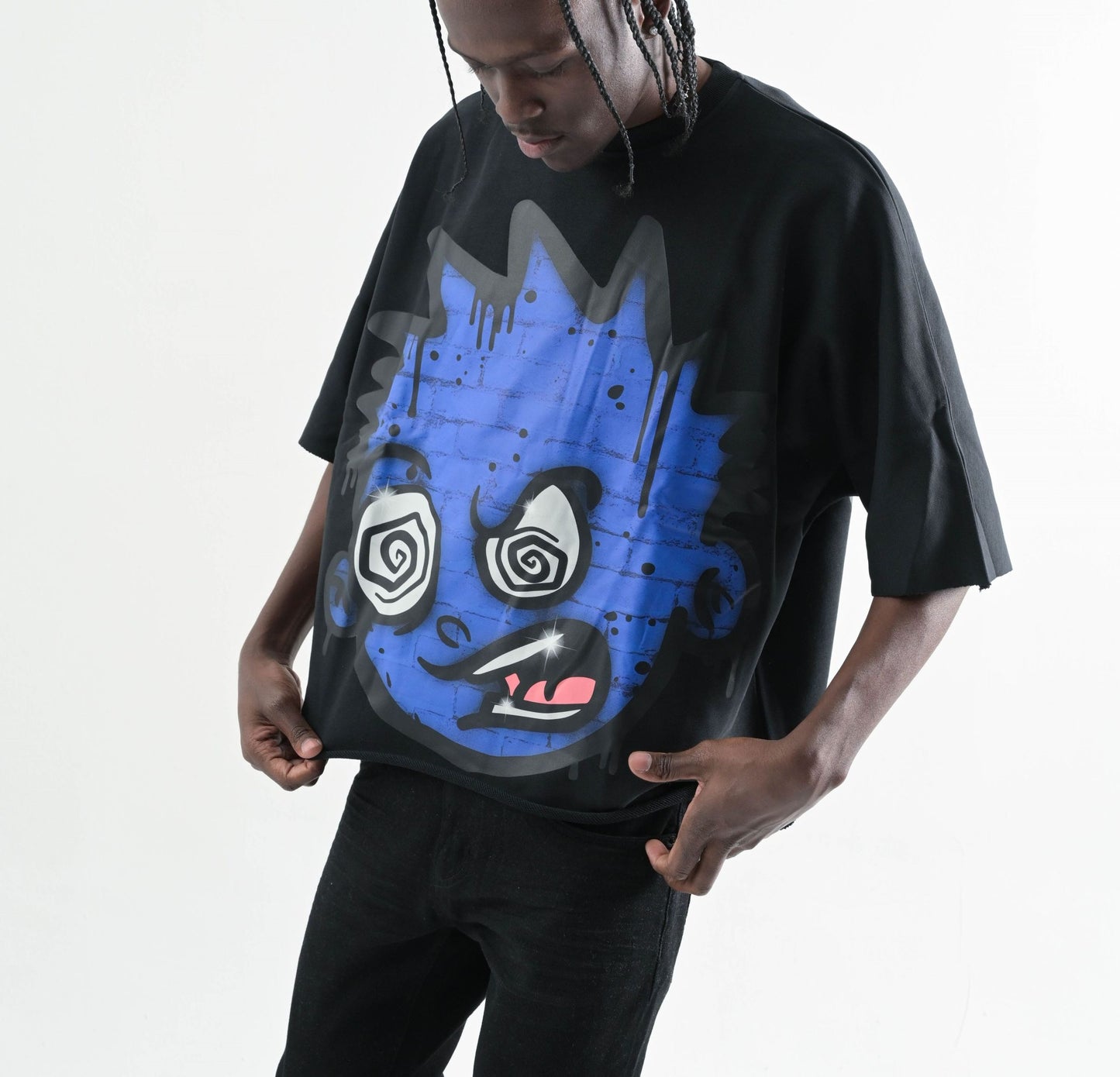 Oversized Two Panel Cropped T-shirt - Black
