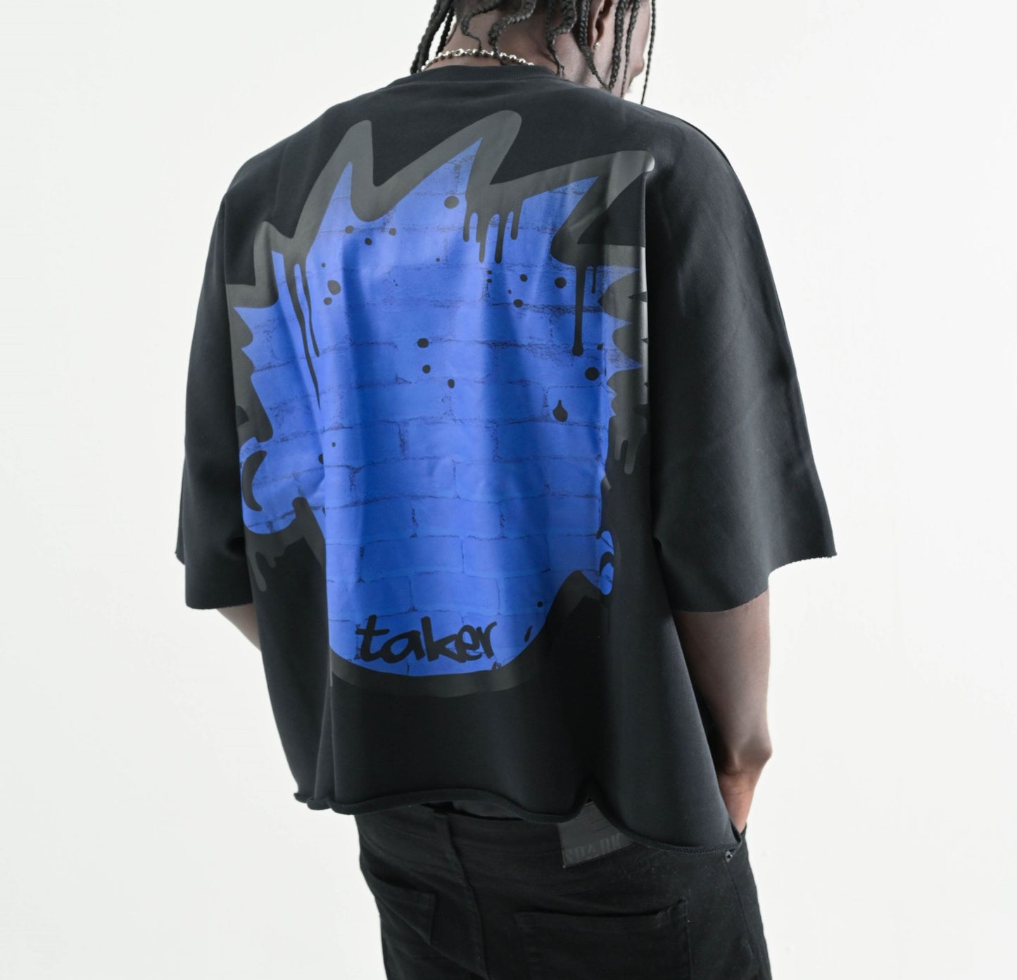 Oversized Two Panel Cropped T-shirt - Black