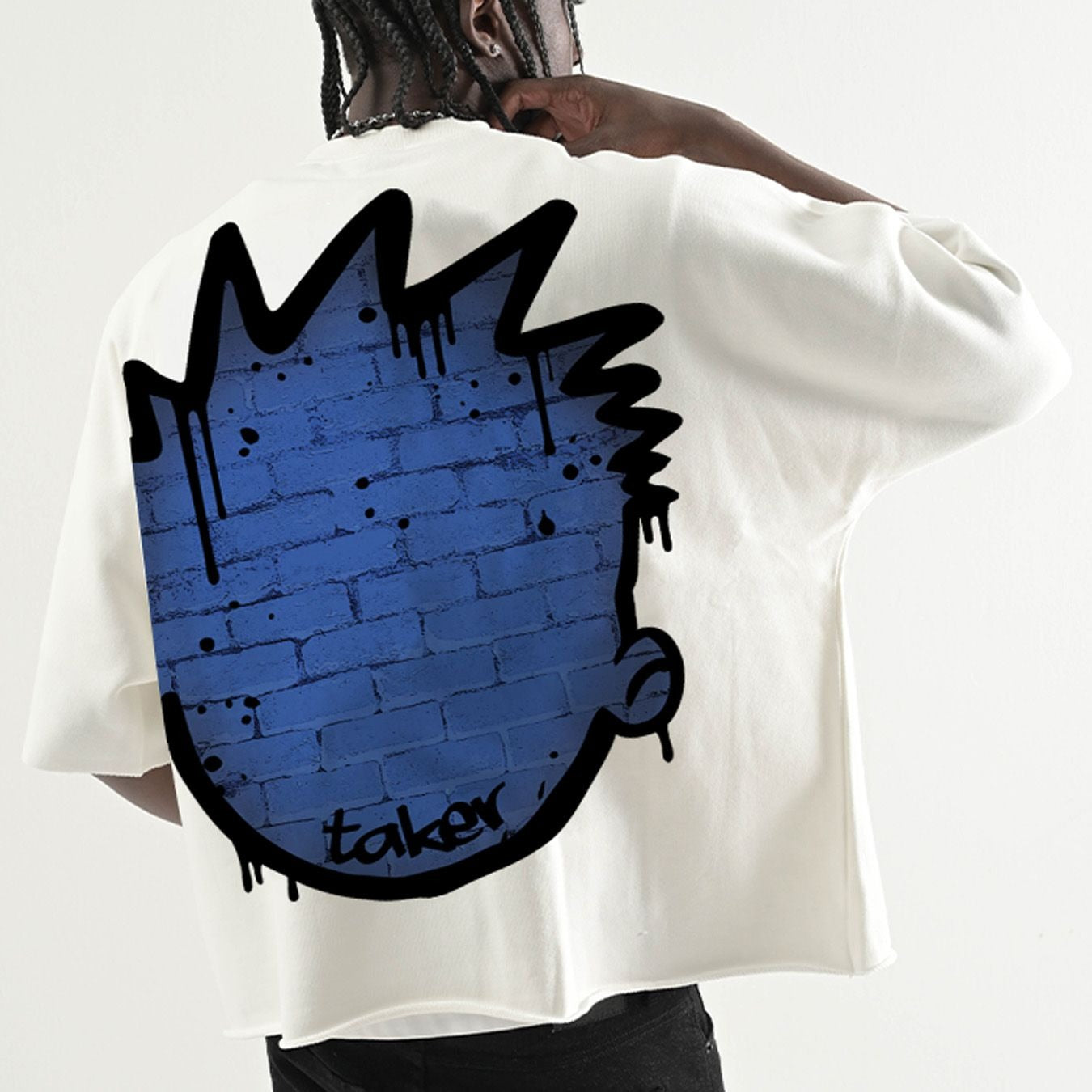 Oversized Two Panel Cropped T-shirt - White