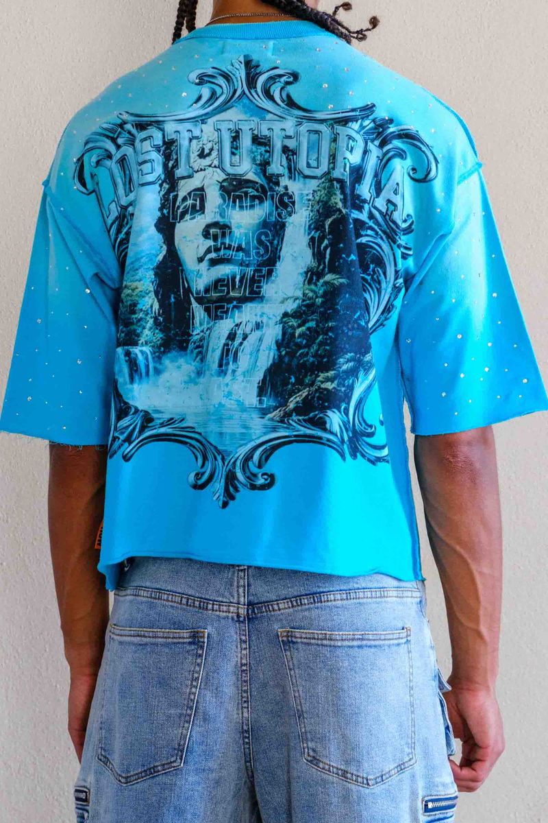 First Row Lost Utopia Cropped Tee - Blue