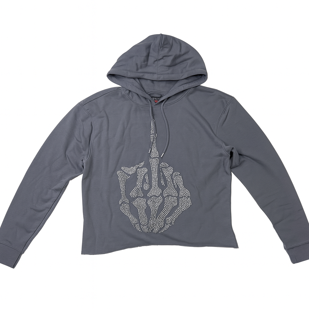 Skeleton Finger Hoody Rhinestone - Charcoal