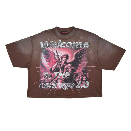 Washed Heavy Tee Rhinestone Details - Brown