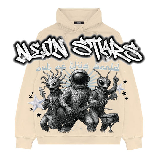 Neon Star Digital Hoodie - Cream