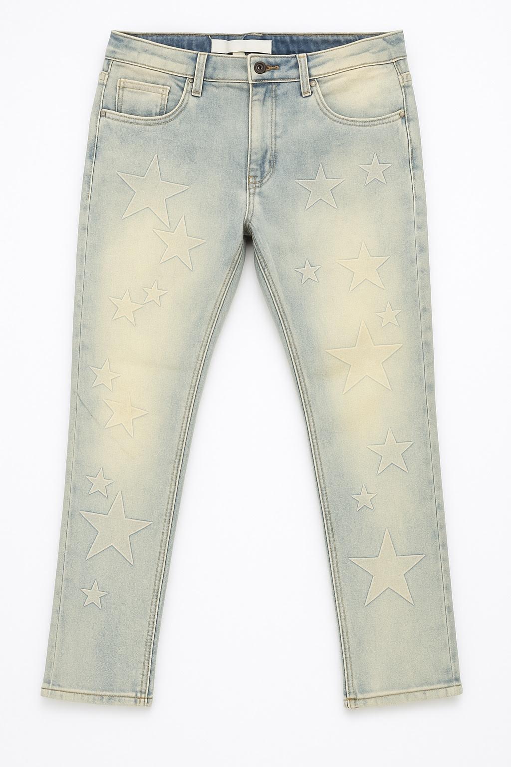 3D Printed Star Skinny Jeans - Blue