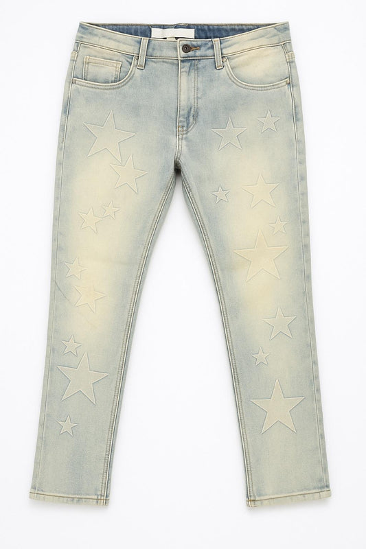 3D Printed Star Skinny Jeans - Blue