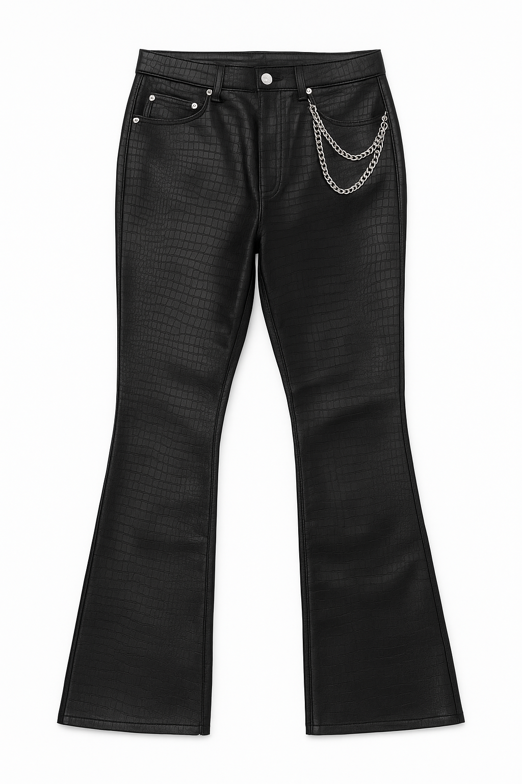 Croc Pu Skinny Flare Pants - Black