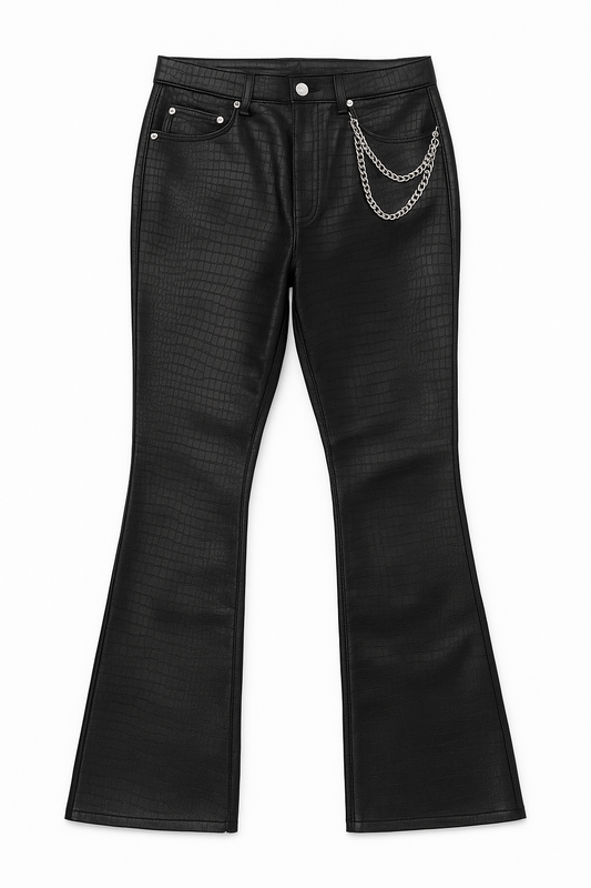 Croc Pu Skinny Flare Pants - Black