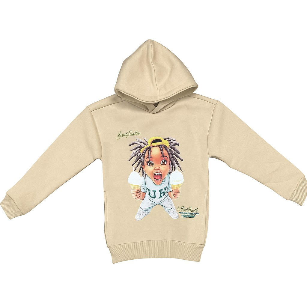 Ice Cream Boy Kids Hoodie - Khaki
