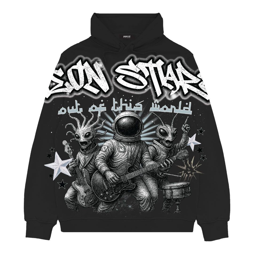Neon Star Digital Hoodie - Black