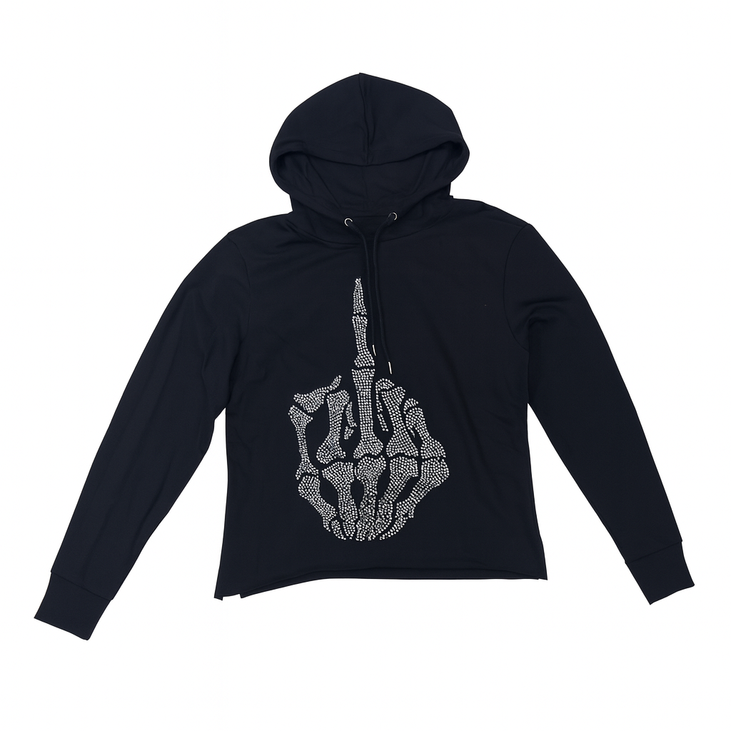 Skeleton Finger Hoody Rhinestone - Black