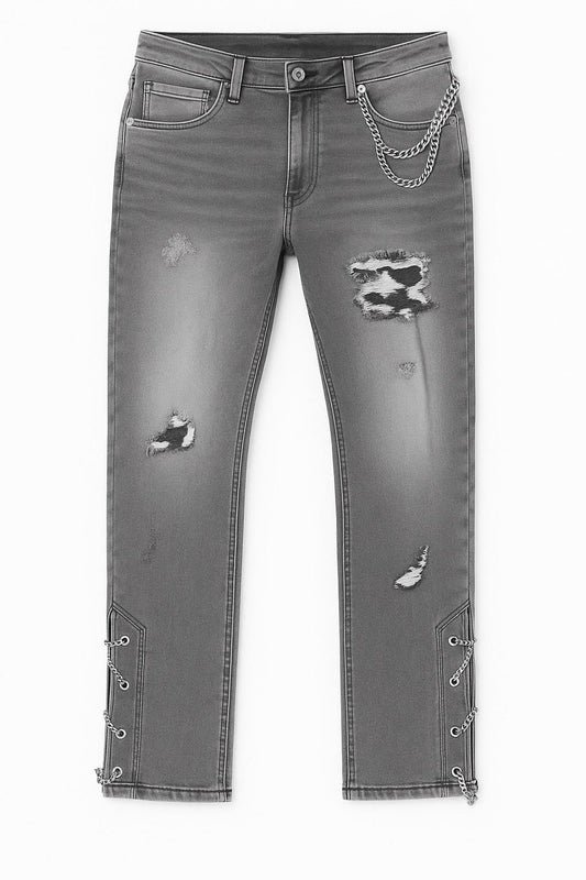 Side Chain Stacked Jeans - Grey