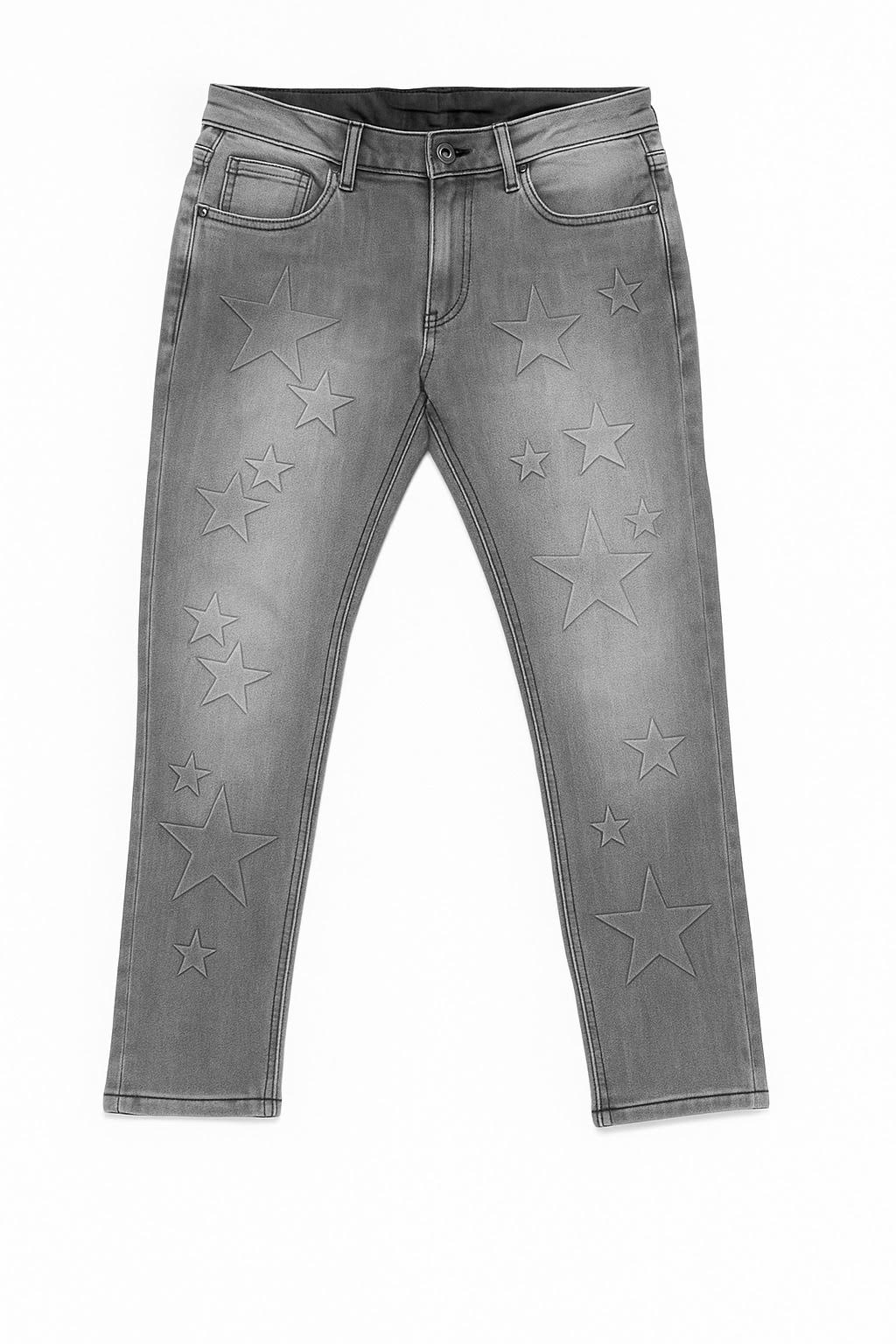 3D Printed Star Skinny Jeans - Grey