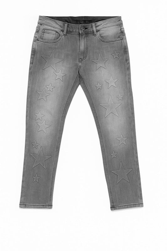 3D Printed Star Skinny Jeans - Grey