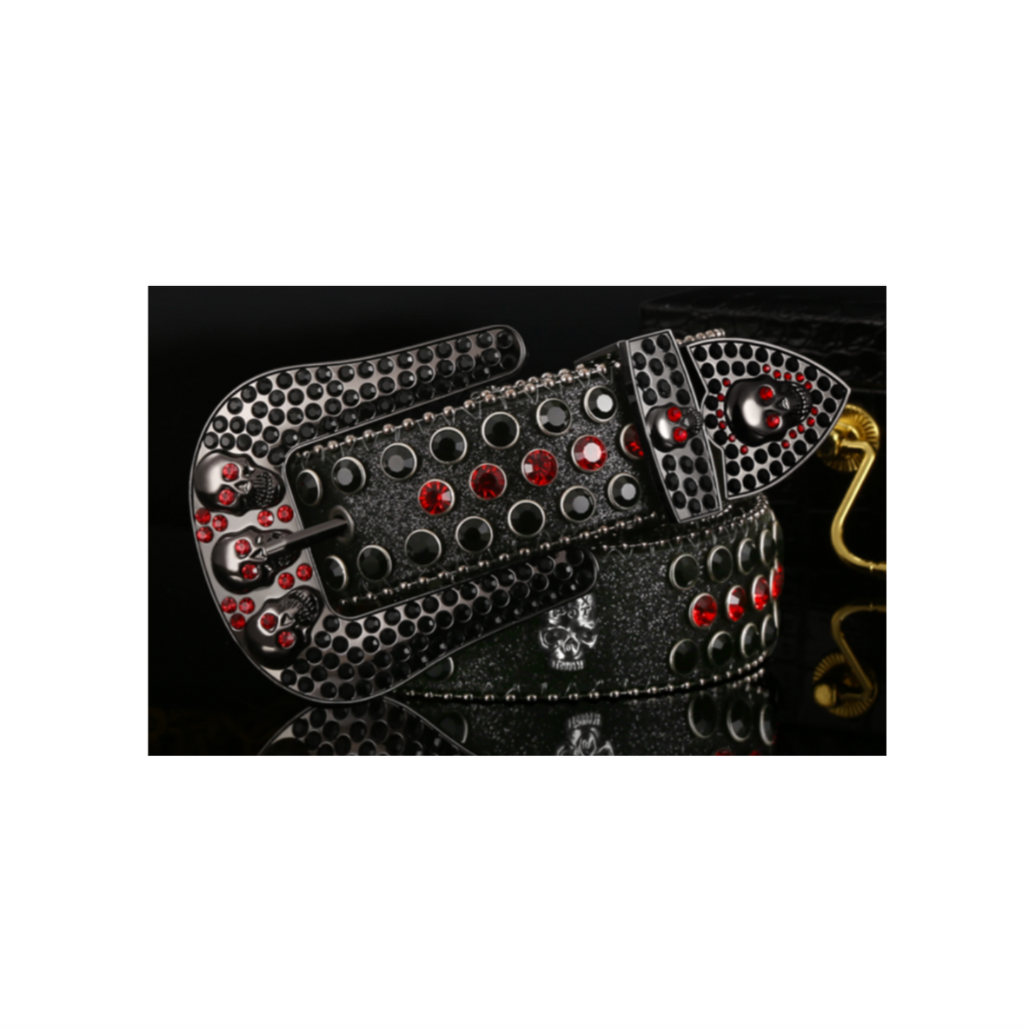 RRRB882 - Rhinestone Skulls Belt - Black/Red