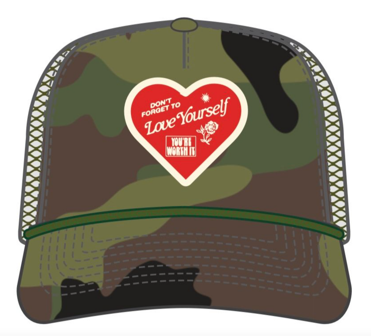 MUKA S5409 Camo Love Yourself Trucker Hat