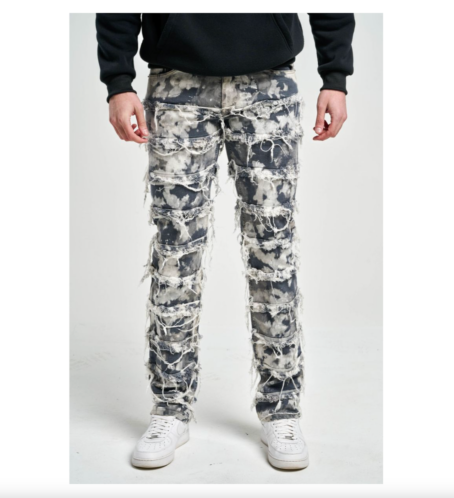 T4015, "Slim Fit" Jeans With Frayed Patch & Tie Dye Effect (T4015) - gray