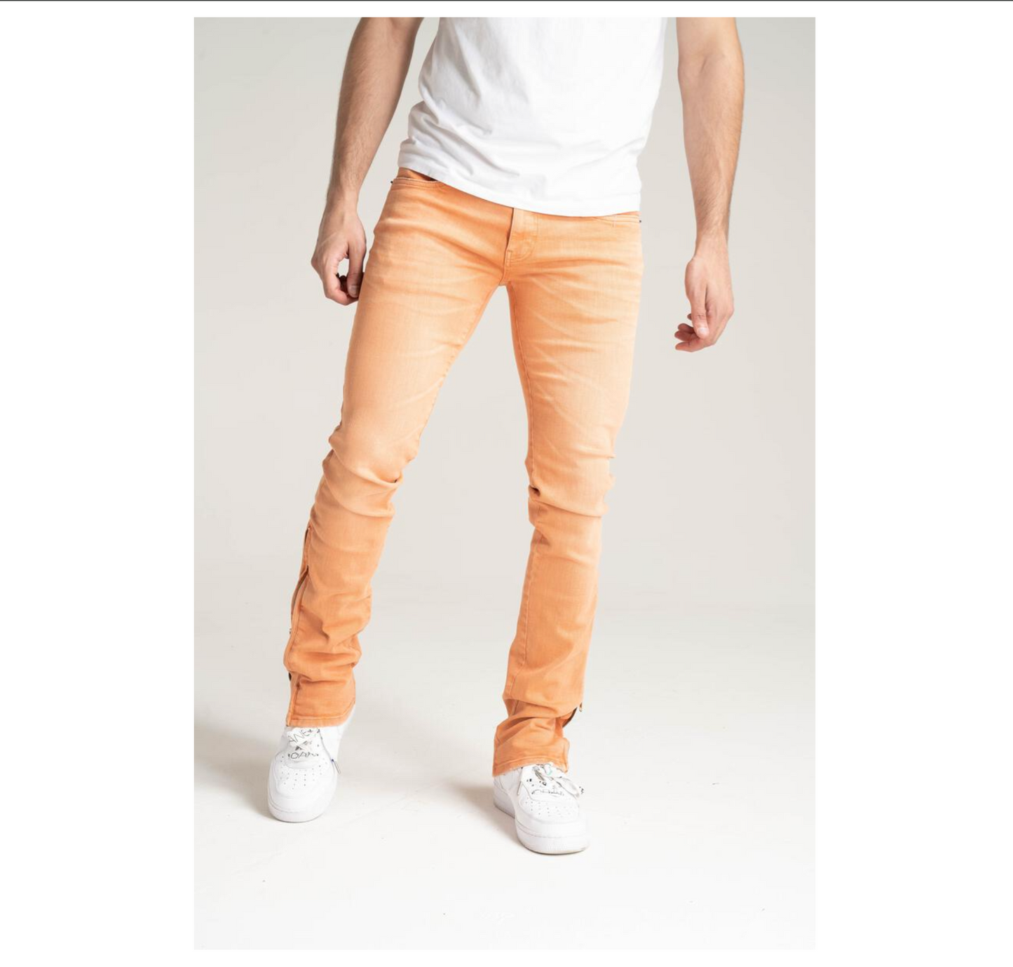 B2064 Adjustable Skinny fit Stack jeans - Papaya