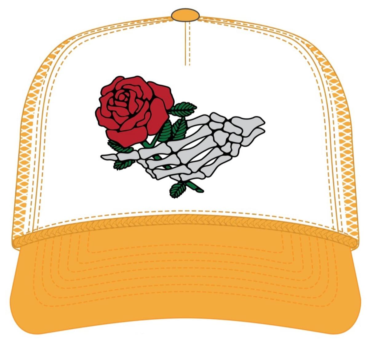 Skeleton Hat W/ Rose Trucker hat Gold- MUM2236