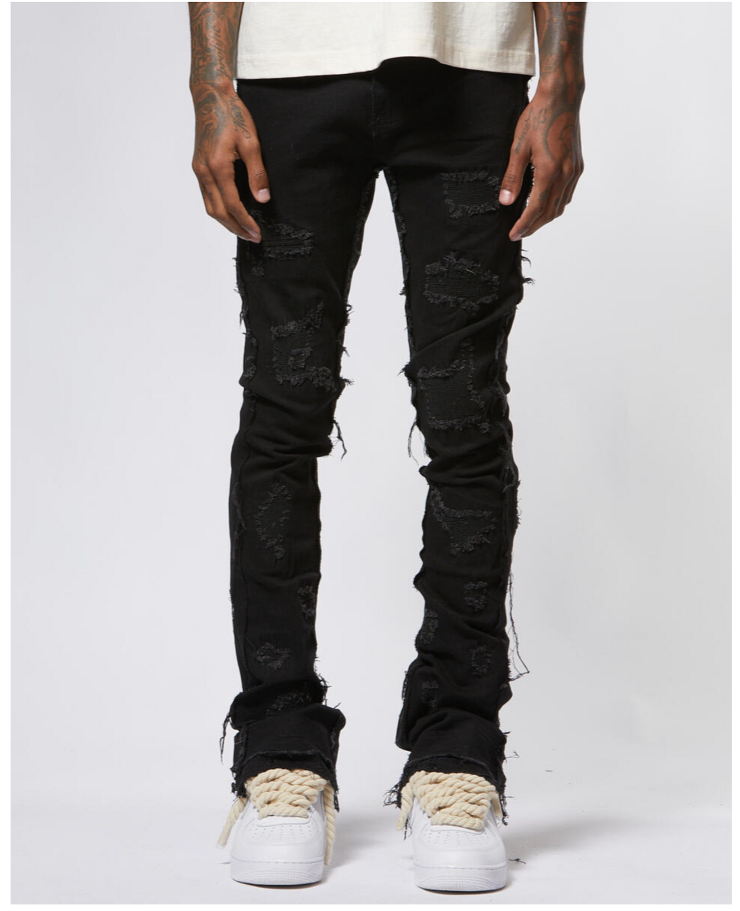 Ajd3023 Black Stacked Jeans