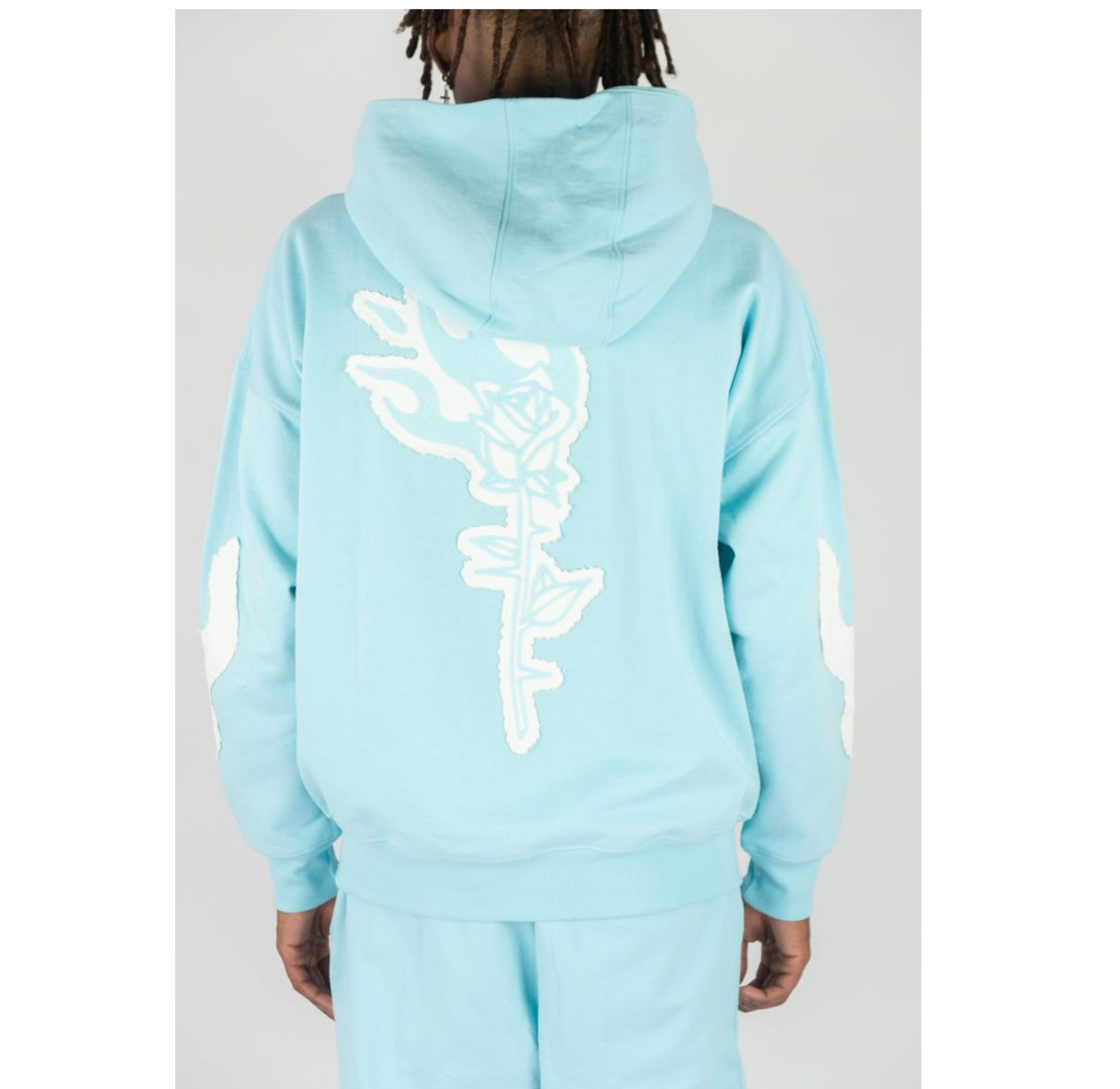 Full-Zip Fleece Hoodie W/ Patches - Sky Blue (742-313)