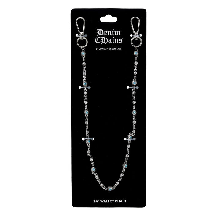 8mm Iced Pant Chain - Silver and Blue Streetwear Wallet Chain