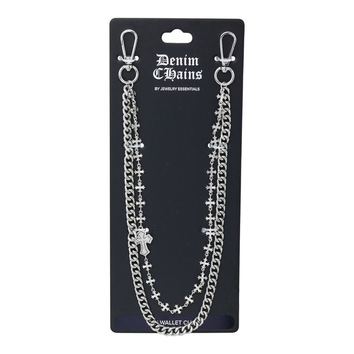 10mm Iced Cross and Cuban Double Pant Chain - Silver Streetwear Chain
