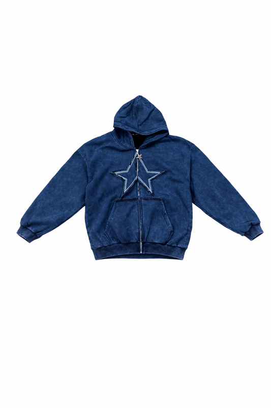 Star Zip Up Hoodie - Navy