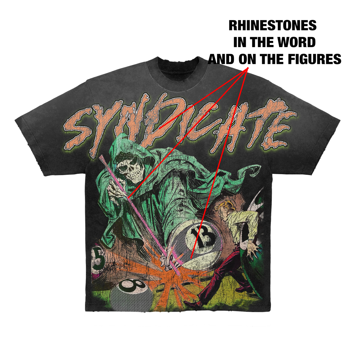 Syndicate "13" Cropped Tee - Black/Orange Wash