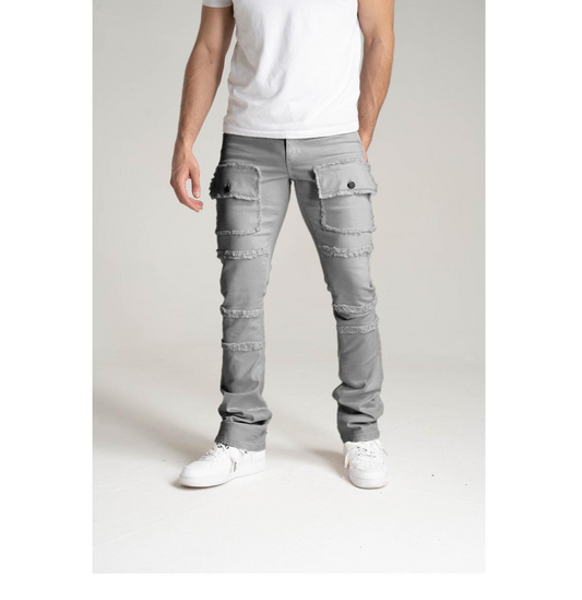 S3016T- Gray Distressed Stacked Jeans