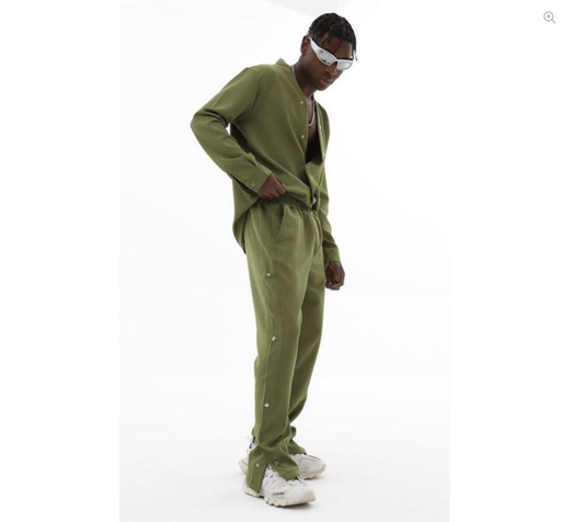 Snap Button Stacked Track Pants - Olive