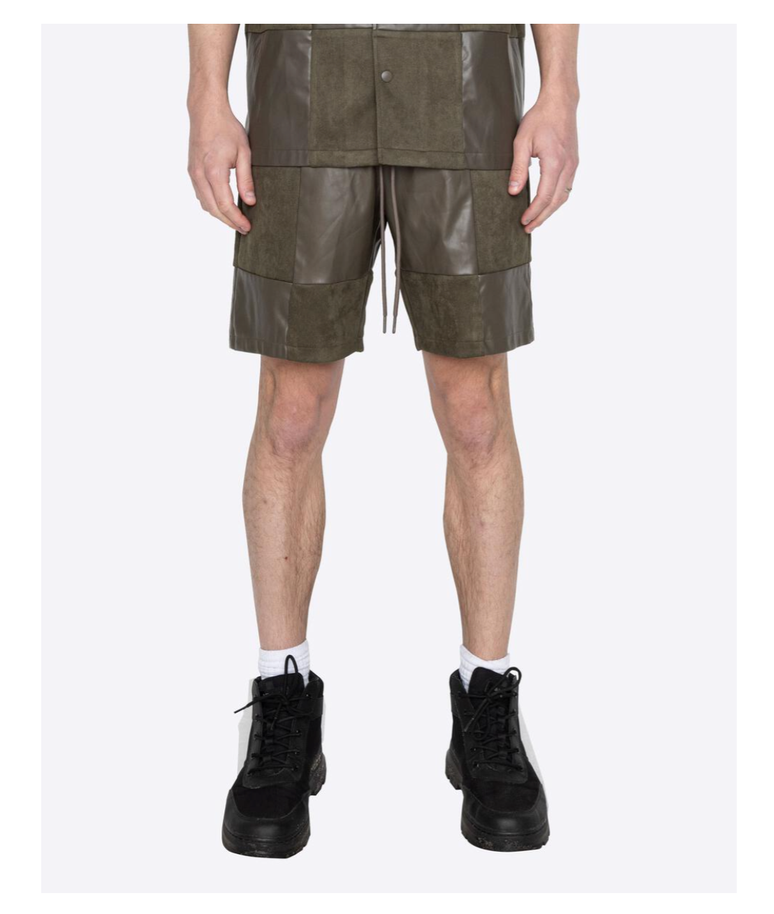 EPTM Olive Leather Suede Checkered Shorts Olive