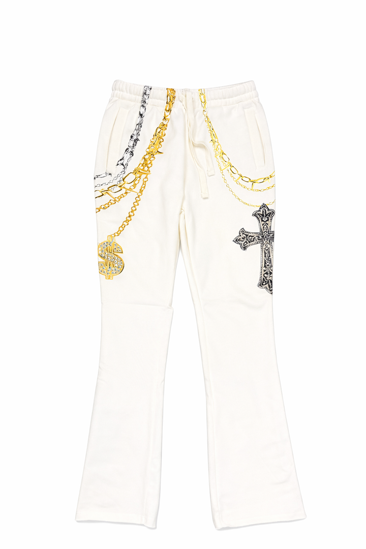 Stacked Embroidered Sweatpants - Oatmeal