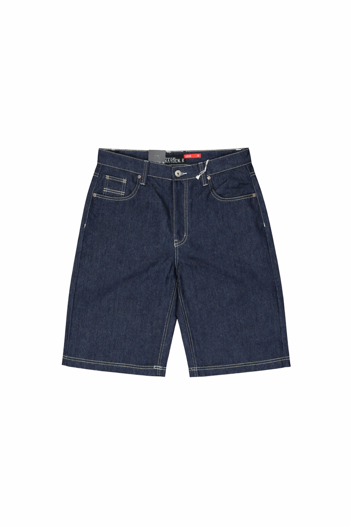 White Stitch Denim Jorts - Blue