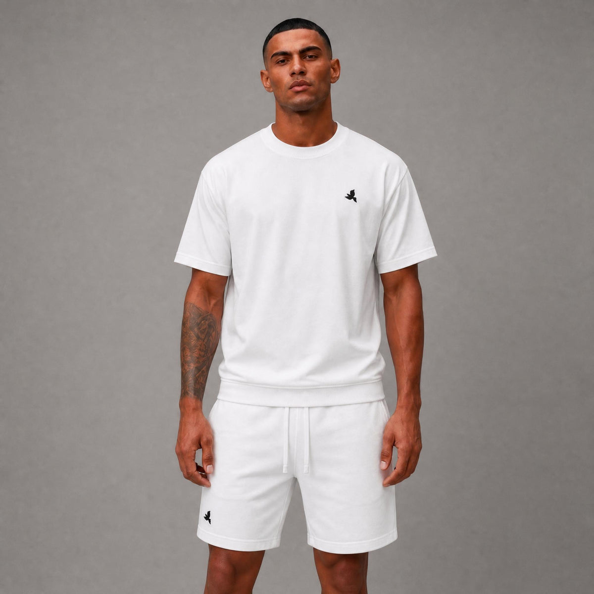 444 Short Sleeve French Terry Crew - White (CS4005 Tee)