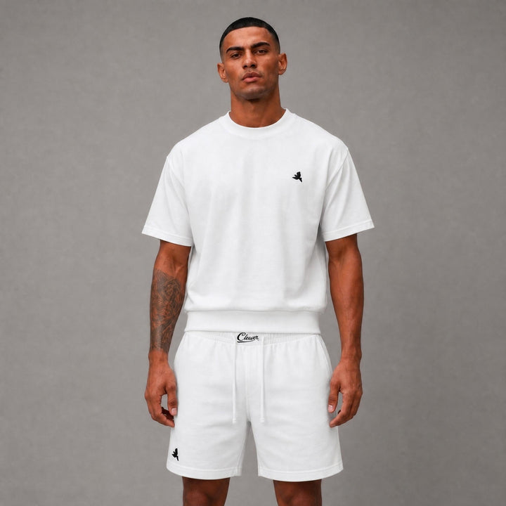 444 Short Sleeve French Terry Shorts - White (CS4006 Shorts)