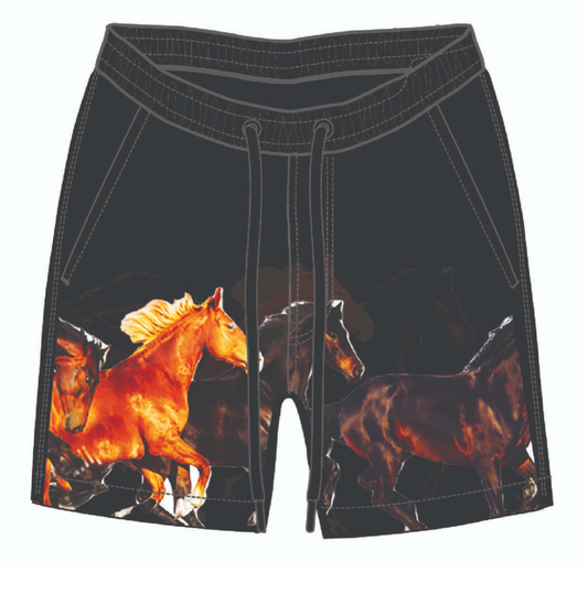 Heavy Matted Satin Printed Shorts - Black  (341-931)