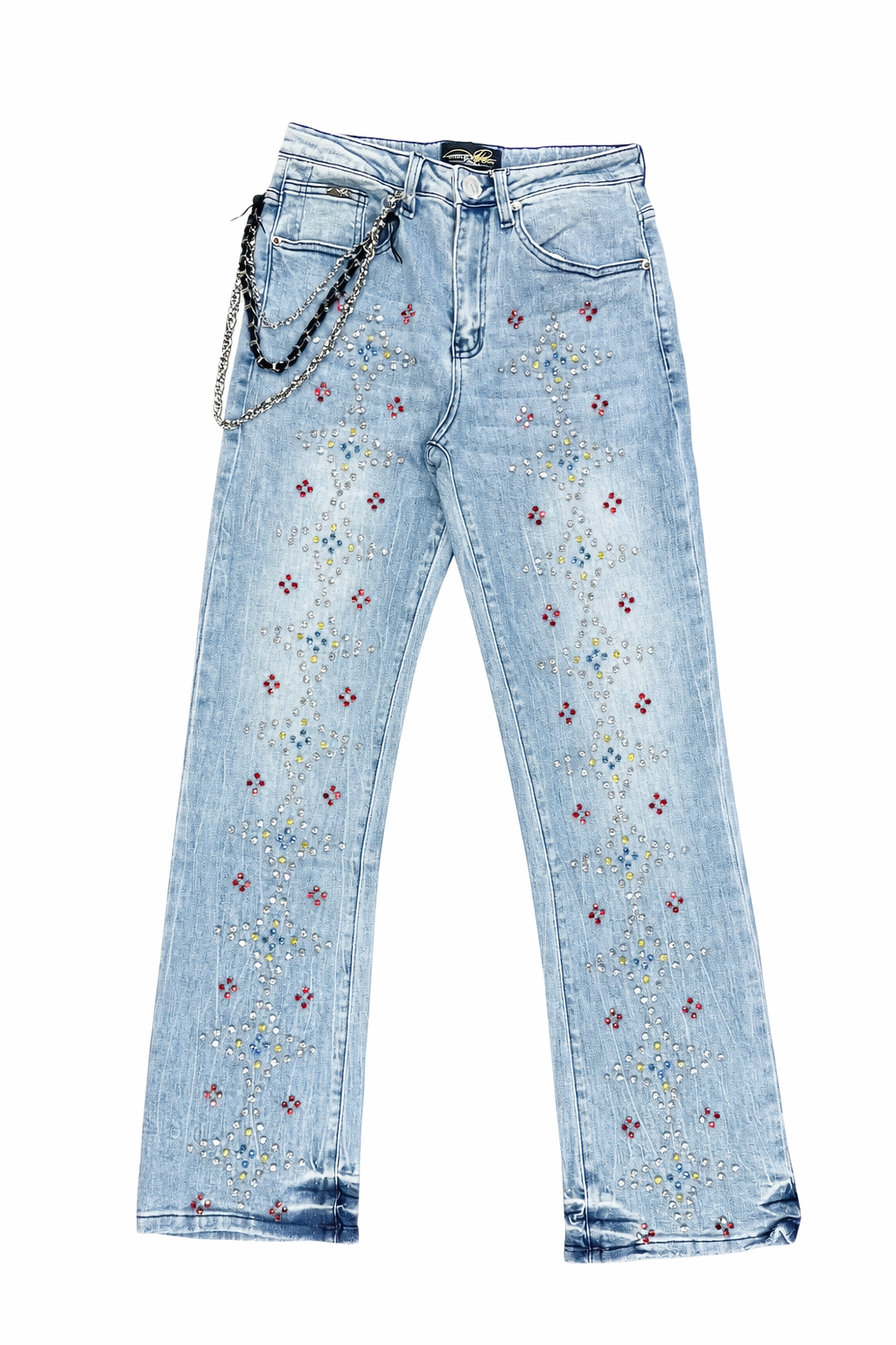 Embellished Rhinestone Jeans - Blue