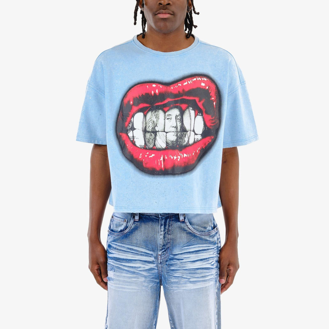 Money Mouth Cropped Tee - Blue