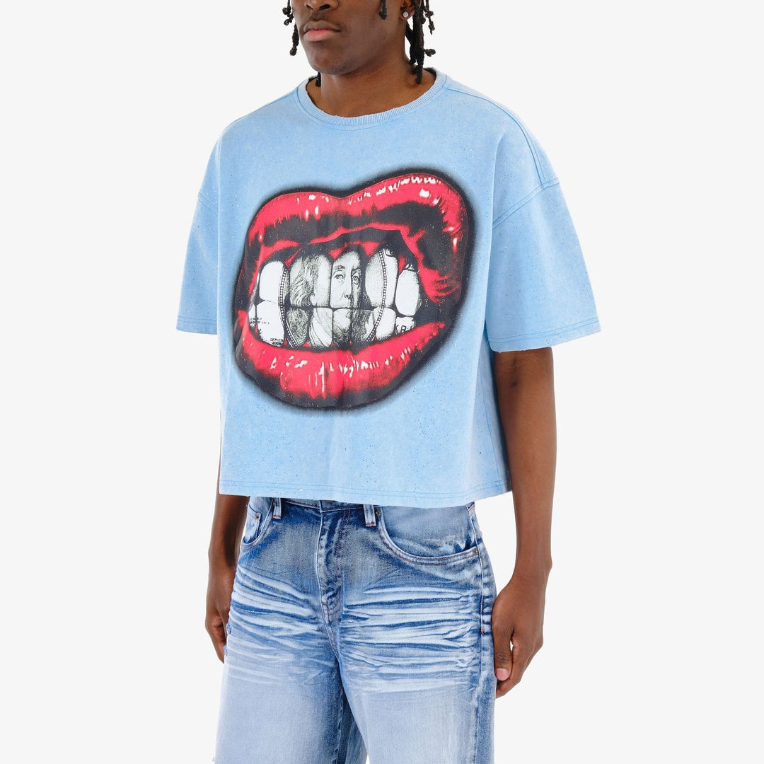 Money Mouth Cropped Tee - Blue