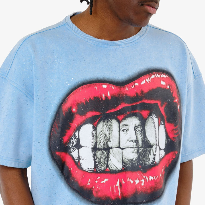 Money Mouth Cropped Tee - Blue