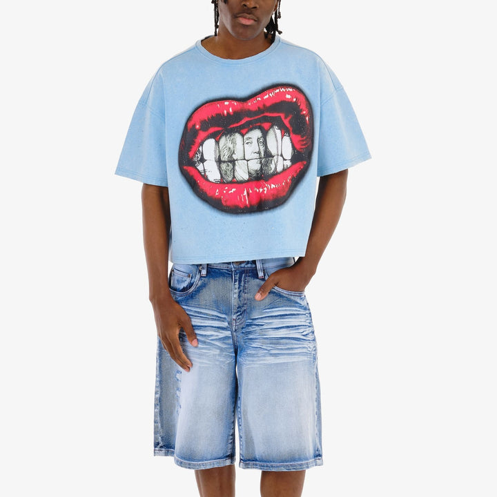 Money Mouth Cropped Tee - Blue