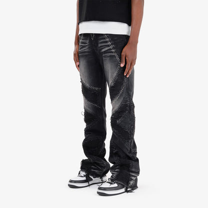 Studded Panel Jeans - Black