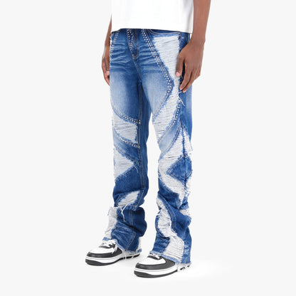 Studded Panel Jeans - Blue