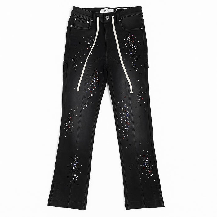 Duaa Stacked Jeans with Jewels - Black