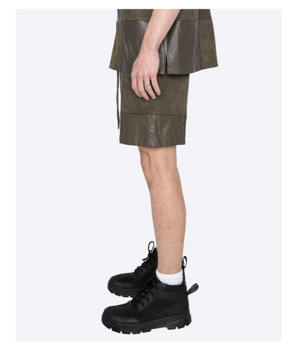 EPTM Olive Leather Suede Checkered Shorts Olive