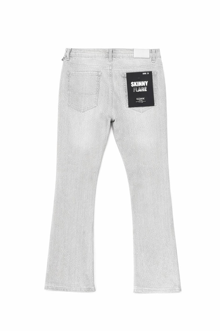 Rhinestone Skinny Stacked Jeans - Grey