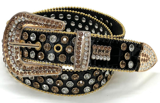 RRB8096 - Black Gold White Rhinestone Belt