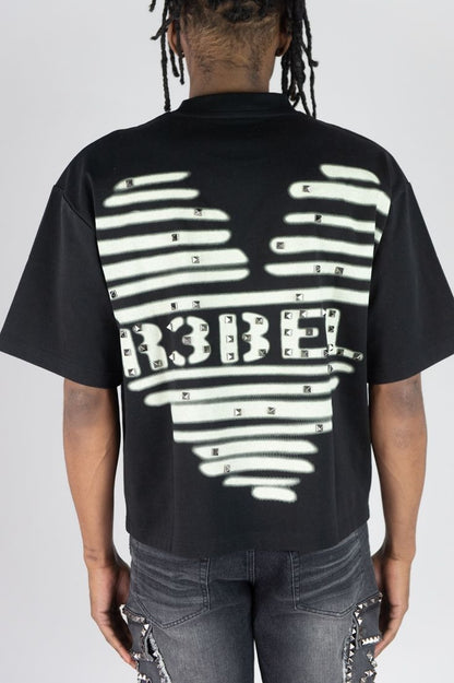 Cropped Tee W/ Studs - Black