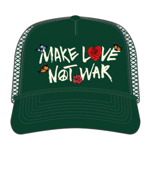 MAKE LOVE NOT WAR TRUCKER HAT (TN5354A- Dark Green